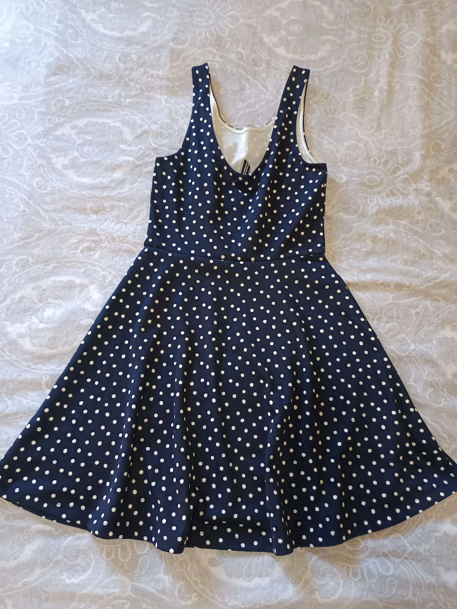 💙 Jurk H&M marineblauw met witte stippen | Vintage • pin-up • Retro Chic • Maat 36 💙 – photo 2